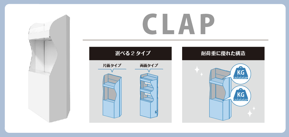 PASSOTのオリジナル商材「ダンボール製フロア什器」CLAP 荷重に優れた仕様
