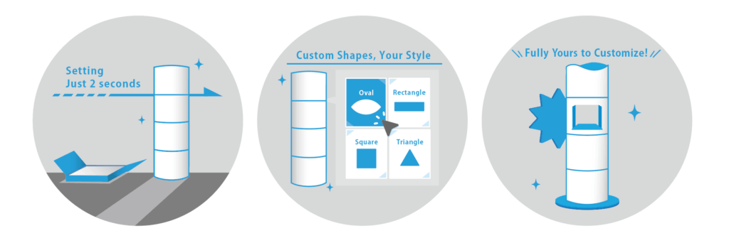 PASSOTのオリジナル商材　自立式POP 2BYO ワンタッチ組み立て オプション カスタマイズが豊富